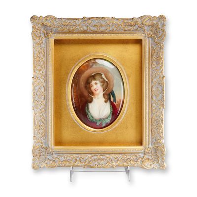 Framed Leslie Johnson Hand-Painted Plaque, Shepherdess