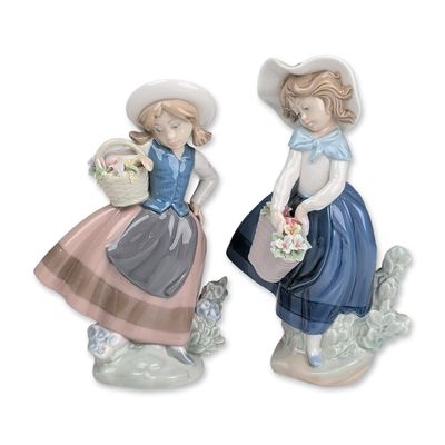 Sale Photo Thumbnail #305: 2pc Lladro Porcelain Figurines, Sweet Scent 01005221 & Pretty Pickings 01005222