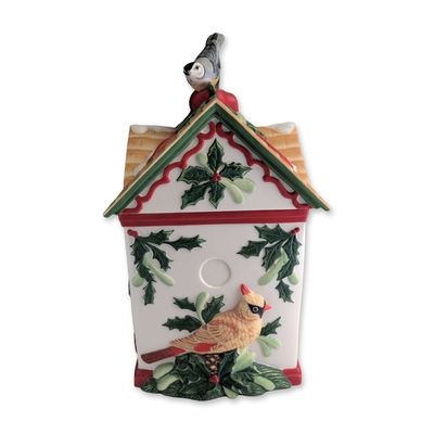 Sale Photo Thumbnail #421: Lenox Winter Greetings Birdhouse Cookie Jar w/ Lid