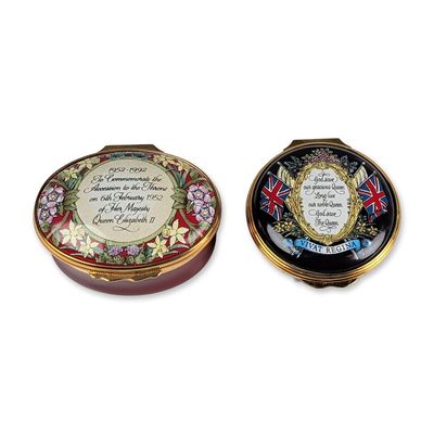 Sale Photo Thumbnail #217: 2pc Halcyon Days Royal Family Enamel Commemorative Trinket Boxes