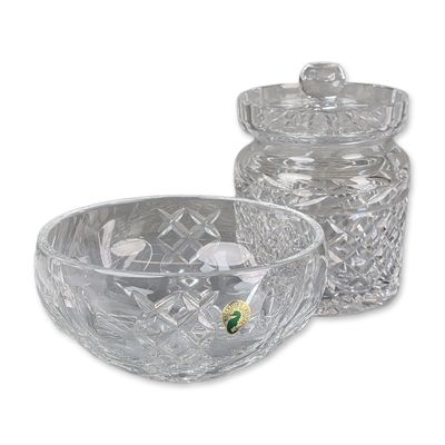 Sale Photo Thumbnail #239: 2pc Waterford Lismore Crystal Bowl and Lidded Jar