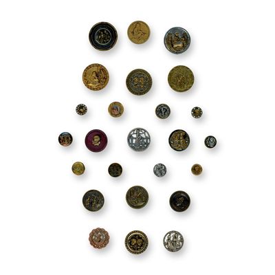 Sale Photo Thumbnail #168: A CARD OF DIVISION ONE ASSORTED METAL PICTORIAL BUTTONS