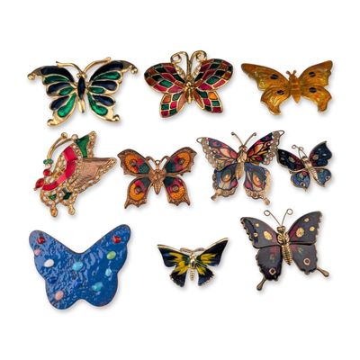 Sale Photo Thumbnail #161: 10pc Group of Vintage Enamel Butterfly Brooches