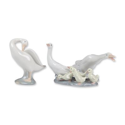 3pc Lladro Glazed Porcelain Ducks and Ducklings Figurines