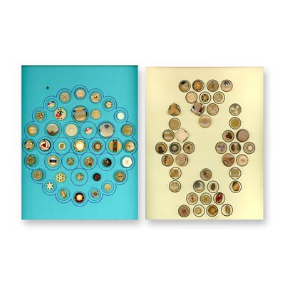 Sale Photo Thumbnail #191: 2 CARDS OF DIVISION THREE COLORED GLASS BUTTONS