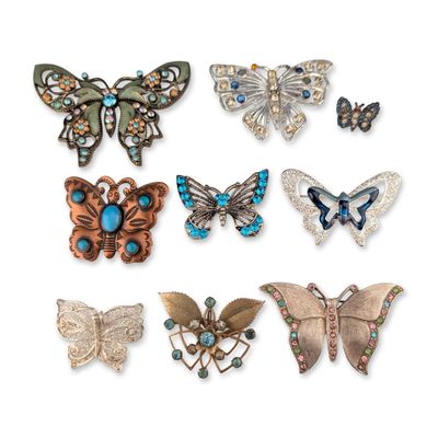 Sale Photo Thumbnail #364: 9pc Collection of Butterfly Motif Costume Jewelry Brooches