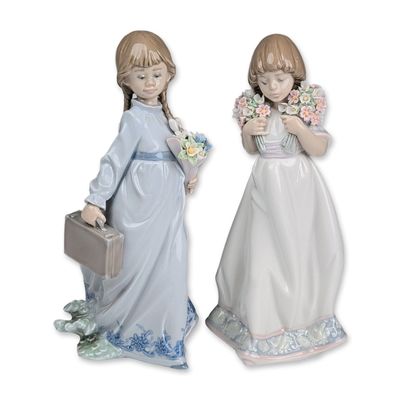 Sale Photo Thumbnail #304: 2pc Lladro Porcelain Figurines, School Days 01007604 and Spring Bouquets 01007603