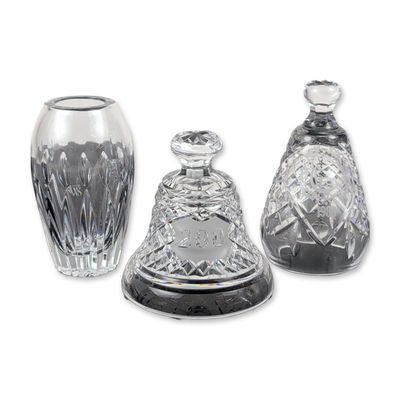 Sale Photo Thumbnail #262: 3pc Waterford Cut Crystal Commemorative Bells and Vase