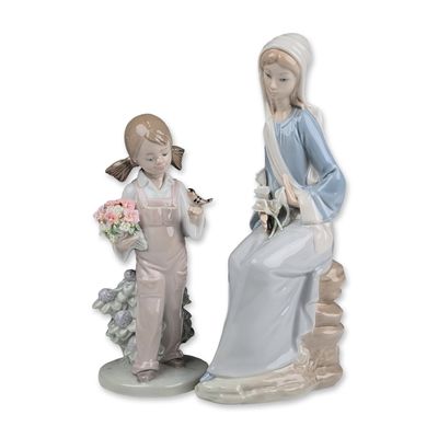 Sale Photo Thumbnail #317: Two Lladro Glazed Porcelain Figurines, Girl with Lilies 01004972 and Spring 01005217