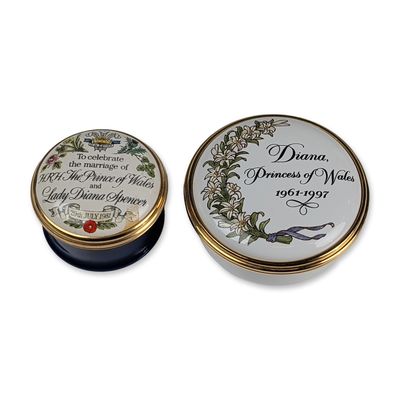 Sale Photo Thumbnail #424: 2pc Halcyon Days Diana Princess of Wales Enamel Boxes