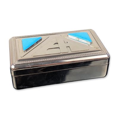 Sale Photo Thumbnail #431: Art Deco Chrome and Turquoise Inlay Jewelry Box