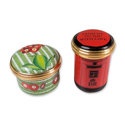 Sale Photo Thumbnail #215: 2pc Halcyon Days Enamel Trinket Boxes
