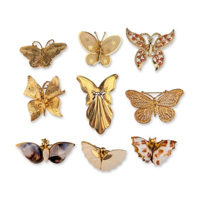 Sale Photo Thumbnail #153: 9pc Collection of Gold-Toned Butterfly Brooches