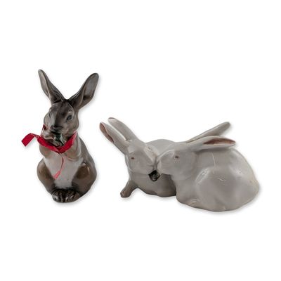 Sale Photo Thumbnail #327: 2pc Royal Copenhagen Danish Porcelain Rabbit Figurines