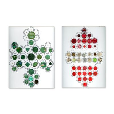 Sale Photo Thumbnail #190: 2 CARDS OF DIVISION THREE COLORED GLASS BUTTONS