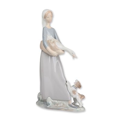 Sale Photo Thumbnail #316: Lladro Spanish Glazed Porcelain Figurine, Girl with Goose and Dog 01004866