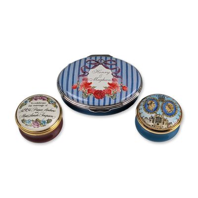 Sale Photo Thumbnail #218: 3pc Halcyon Days Enamel Royal Wedding Boxes