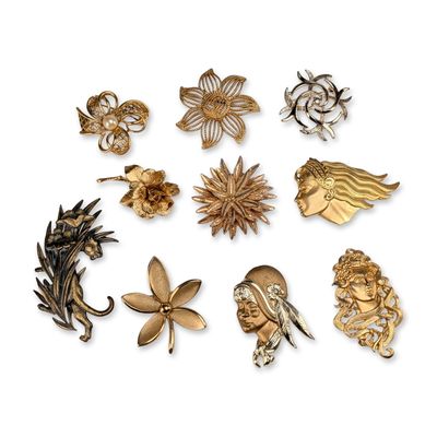 Sale Photo Thumbnail #369: 10pc Collection of Vintage Gold-Tone and Silver-Tone Brooches