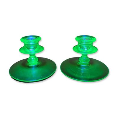 Sale Photo Thumbnail #269: 2pc Art Deco Uranium Glass Candlesticks
