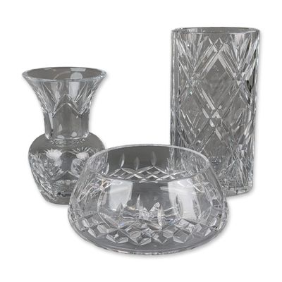 Sale Photo Thumbnail #229: 3pc Waterford Cut Crystal Vases and Bowl