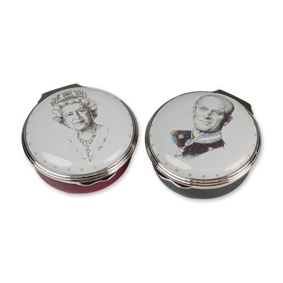 Sale Photo Thumbnail #214: 2pc Halcyon Days Enamel Diamond Jubilee Trinket Boxes