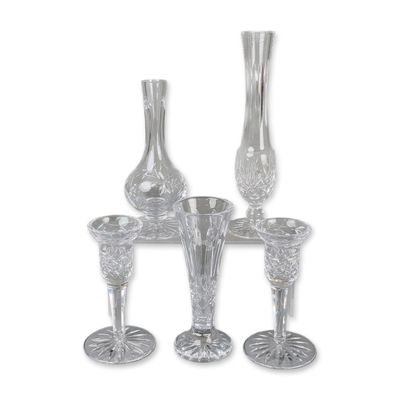 5pc Waterford Cut Crystal Tableware Vases and Candlesticks