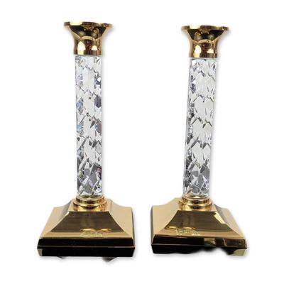 Pair of Waterford Cambridge Crystal and Brass Candlesticks