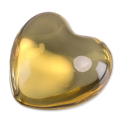 Baccarat France Yellow Crystal Heart Paperweight