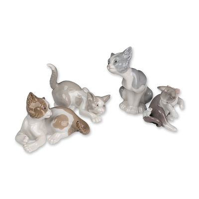 Sale Photo Thumbnail #310: 4pc Lladro Porcelain Cat Figurines