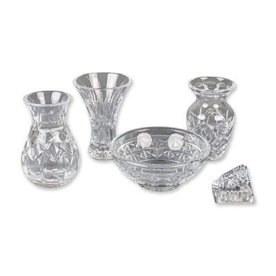 5pc Waterford and Waterford Society Cut Crystal Bud Vases and Bowl