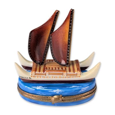 Sale Photo Thumbnail #220: Limoges French Hand Painted Porcelain Hokulea Trinket Box