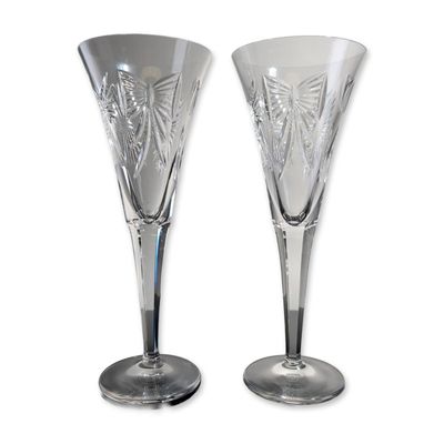 2pc Waterford Millennium Happiness Crystal Champagne Flutes
