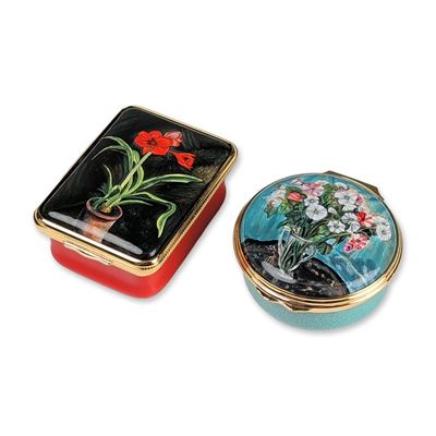 Sale Photo Thumbnail #427: 2pc Halcyon Days Winston Churchill Art Enamel Trinket Boxes
