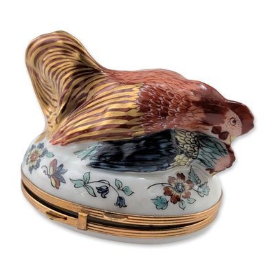 Sale Photo Thumbnail #221: French Porcelain Hinged Mating Rooster and Hen Box