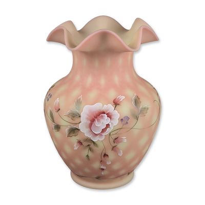 Sale Photo Thumbnail #223: Fenton Burmese Diamond Optic Hand Painted Vase