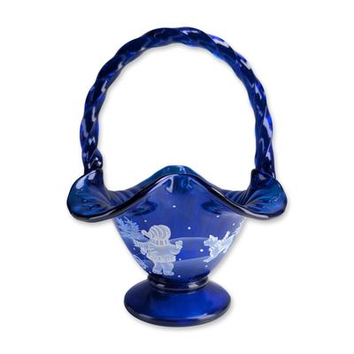 Fenton Glass Pedestal Basket Hand Painted & Signed by Sue Jackson
