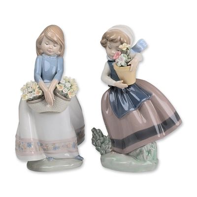 2pc Lladro Porcelain Figurines, May Flowers 01005467 & Spring is Here 01005223