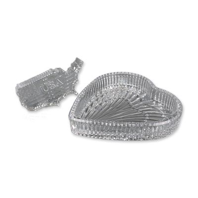 Sale Photo Thumbnail #360: 2pc Cut Glass USA Paperweight and Heart Jewelry Dish