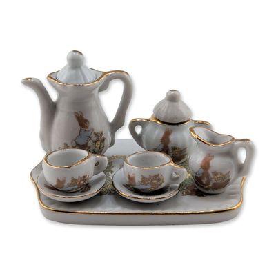 Sale Photo Thumbnail #134: 8pc Miniature Porcelain Peter Rabbit Tea Service Set Figurines