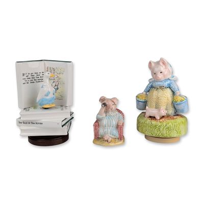 Sale Photo Thumbnail #331: 3pc Beatrix Potter Glazed Ceramic Character Figurine and Musical Boxes