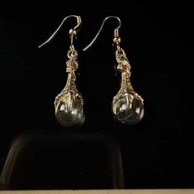 Sale Photo Thumbnail #182: A Pair of Gothic Style Silver Tone Dragon Claw and Crystal Ball Drop Earrings