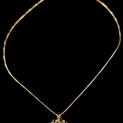 Vermeil Sterling Silver Open Heart Pendant on Box Chain with Blue and Clear Gemstones