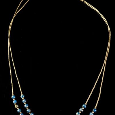 Southwest Style Sterling Liquid Silver and Blue Gemstone Double Strand Necklace