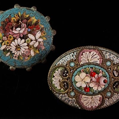 Sale Photo Thumbnail #141: Two Italian Micro-Mosaic Floral Brooches