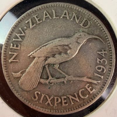 1934 NZ Silver Sixpence KM# 2