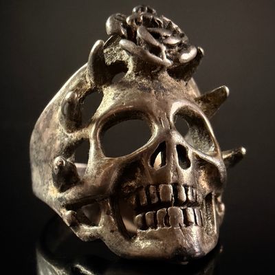 Sale Photo Thumbnail #133: Gothic Style Skull and Rose Biker Ring