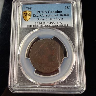 US 1798 Draped Bust Large Cent Second Hair Style PCGS Genuine F Detail