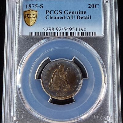 US 1875-S Twenty-Cent Piece PCGS AU Detail