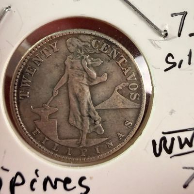 1944-D US Philippines Silver 20 Centavos Coin