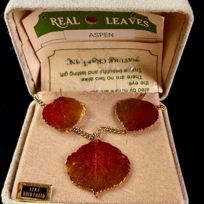 A Nature Craft, Inc. 12 Karat Gold-Filled Necklace Featuring a Trio of Preserved Yellowstone Aspen Leaves
